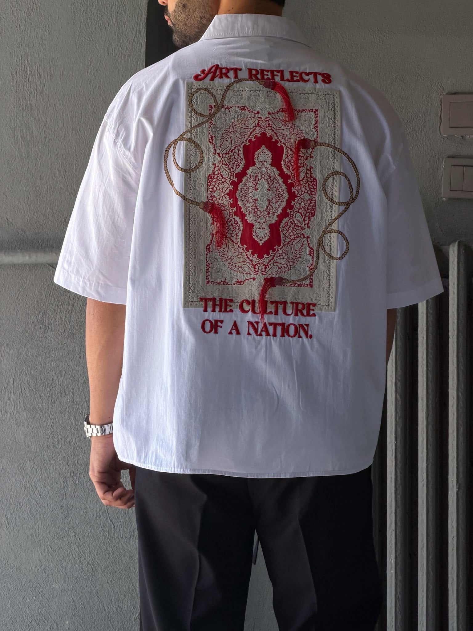 Oversize Patch Baskılı Kısa Kol Gömlek