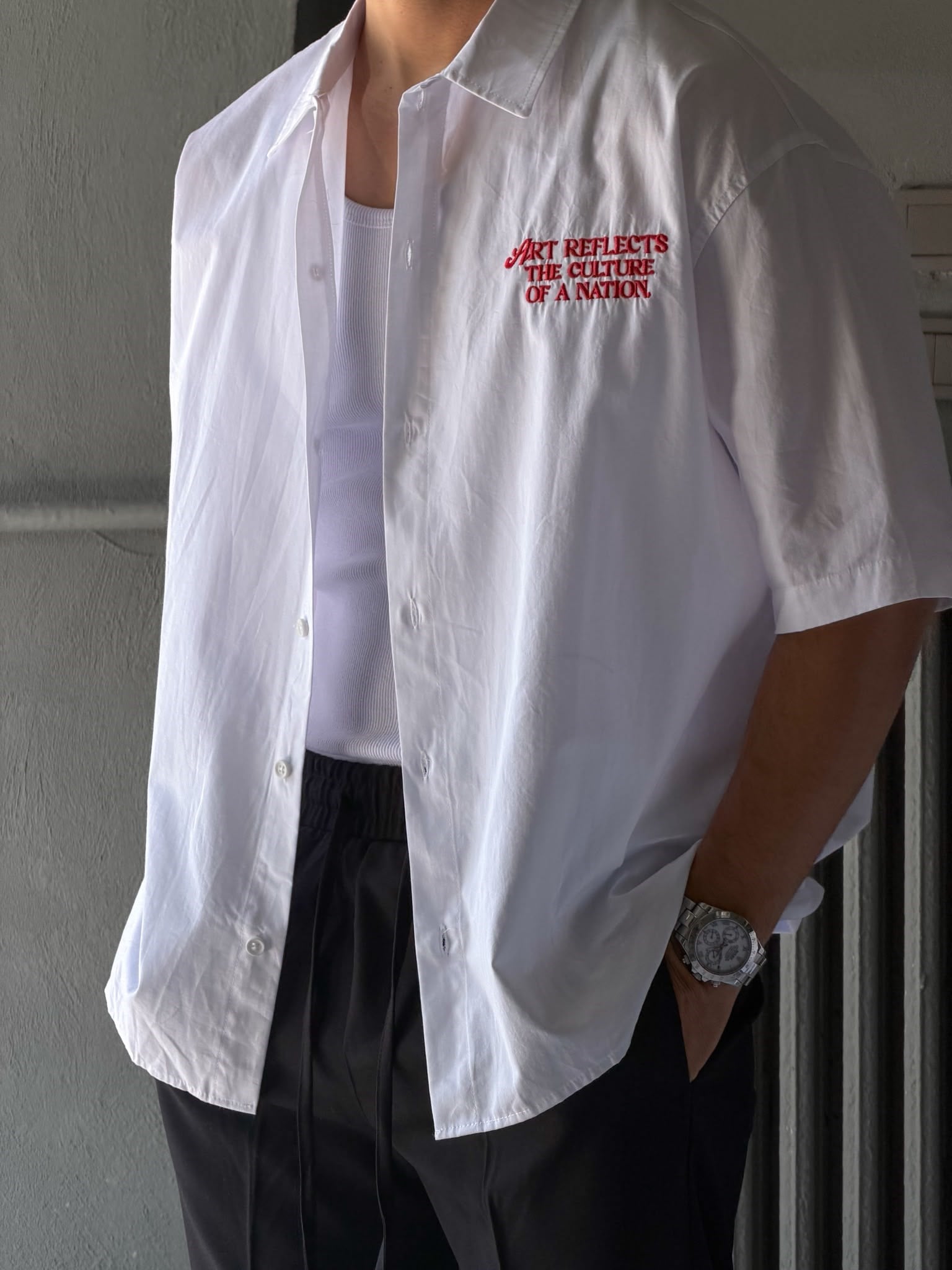 Oversize Patch Baskılı Kısa Kol Gömlek