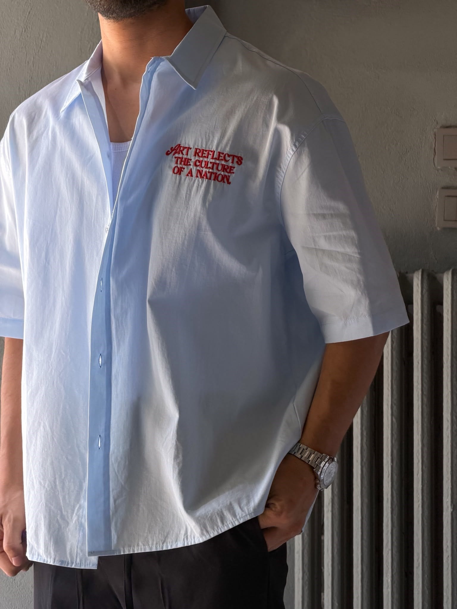 Oversize Patch Baskılı Kısa Kol Gömlek
