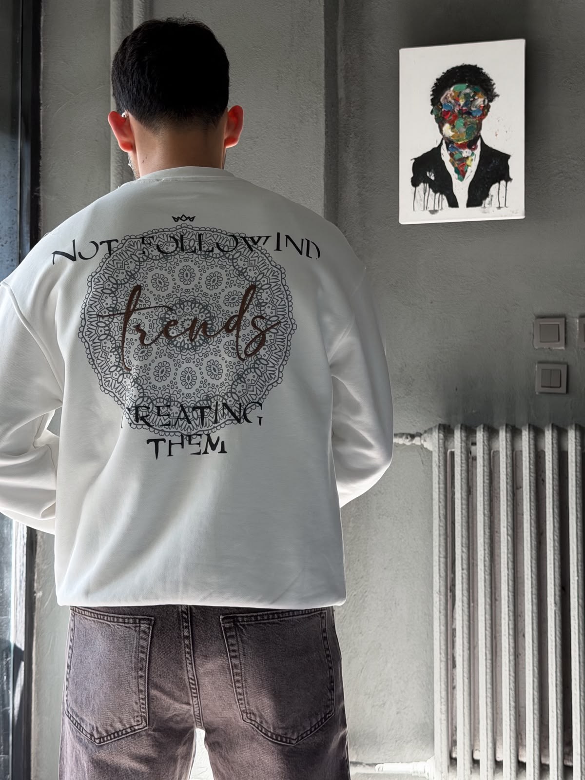 Oversize Şardonlu Bisiklet Yaka Sweat