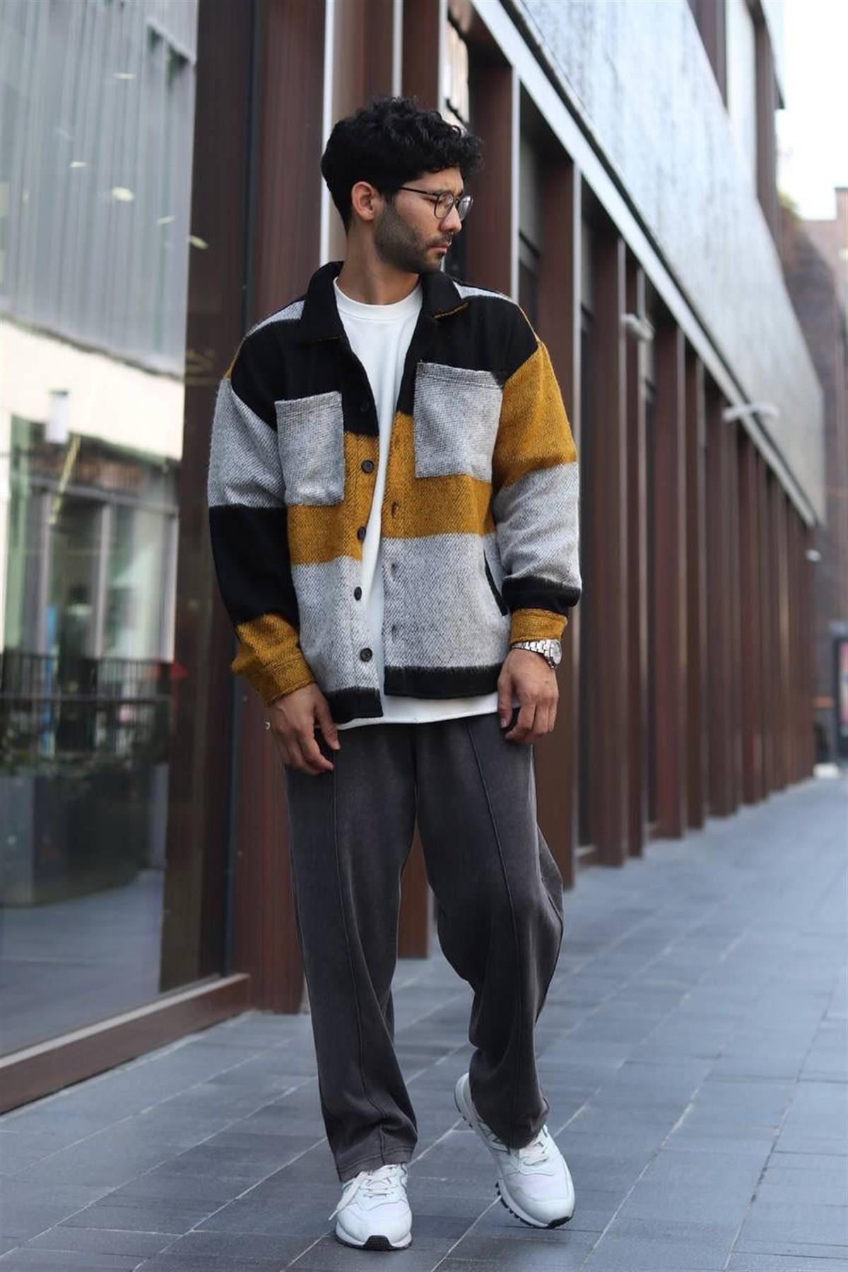 Oversize unisex çizgili ceket gömlek