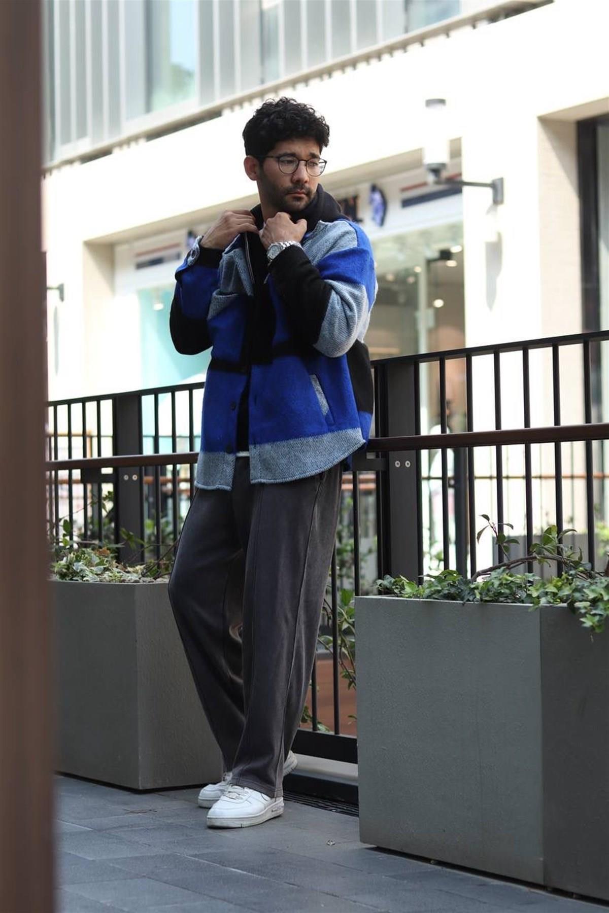 Oversize unisex çizgili ceket gömlek