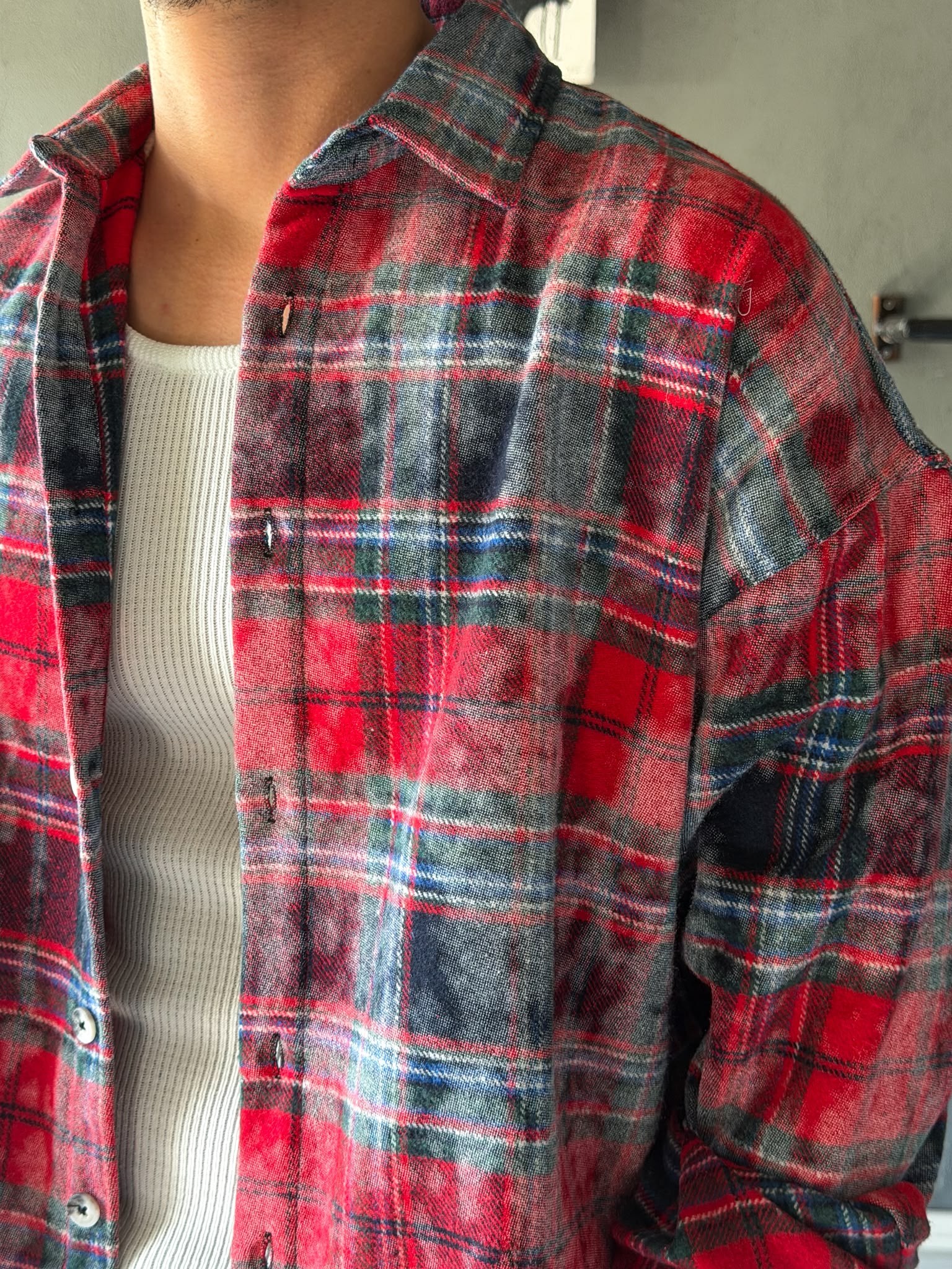 Oversize Yıkama Kumaş Kareli Gömlek