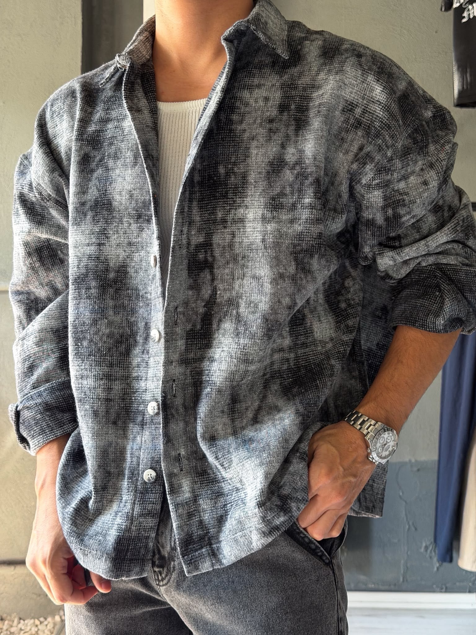 Oversize Yıkama Kumaş Kareli Gömlek