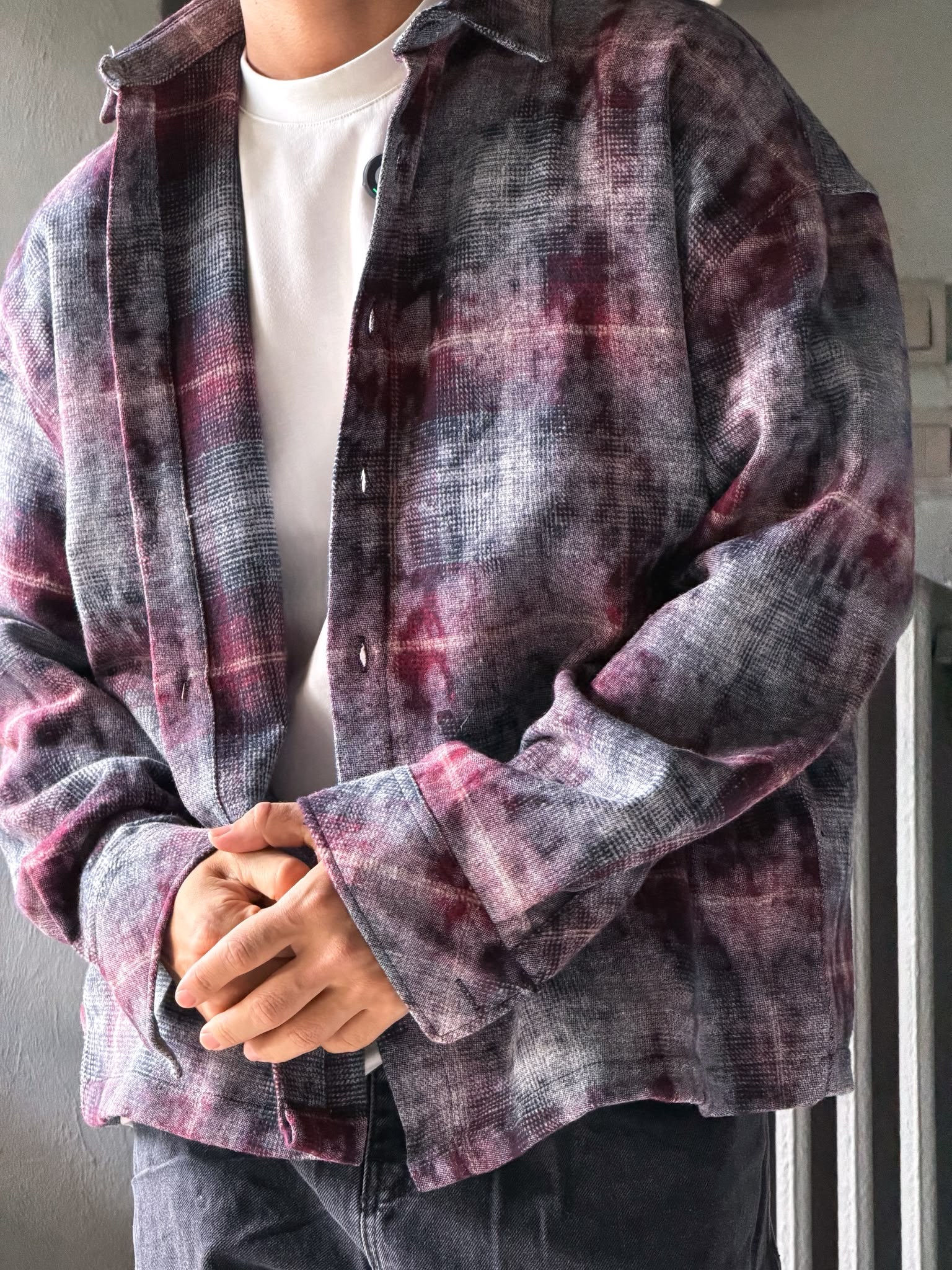 Oversize Yıkama Kumaş Kareli Gömlek