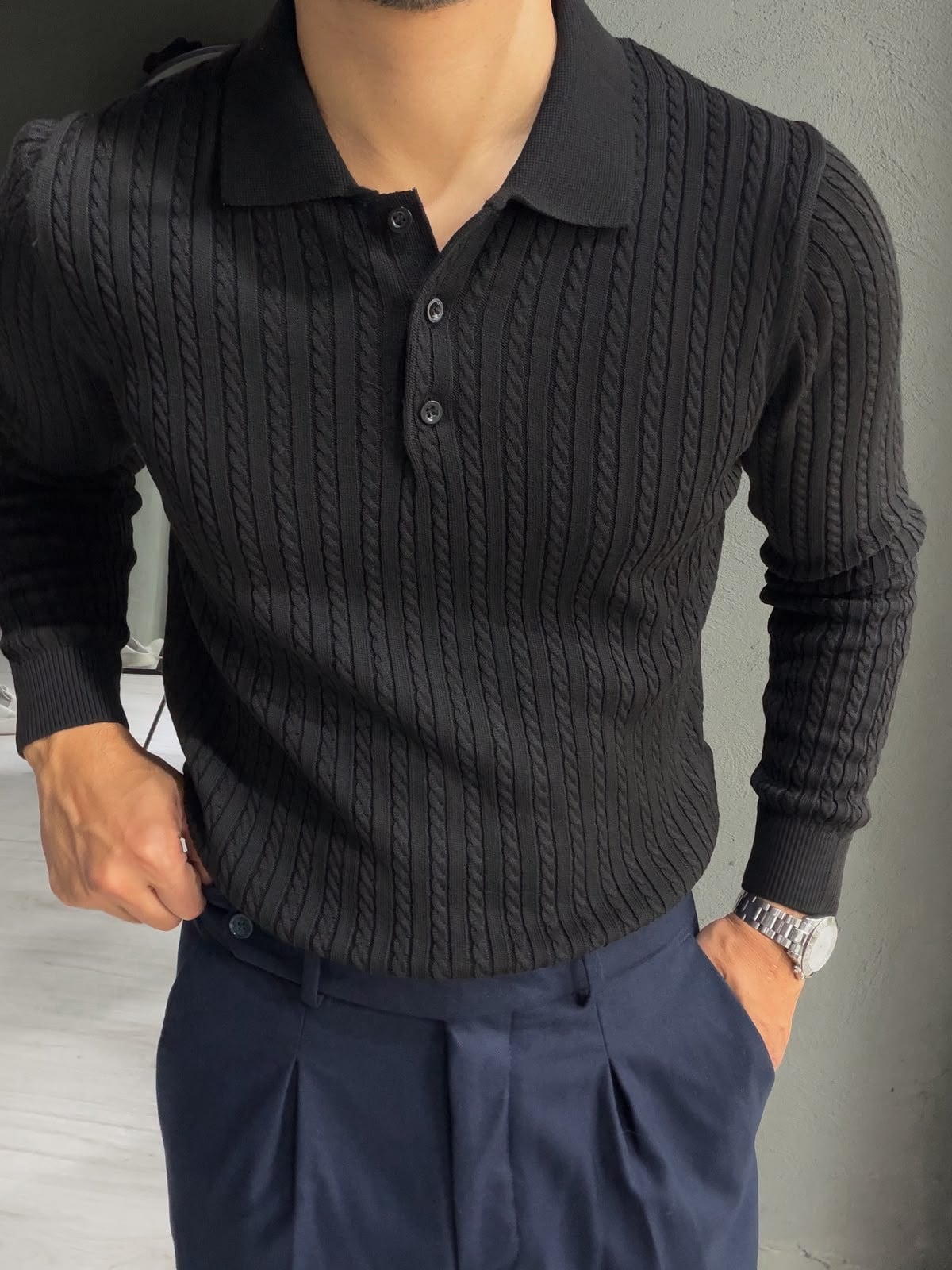 Polo Yaka Örgülü Triko 
