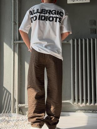 Allergic to İdiots baskılı oversize T-shirt