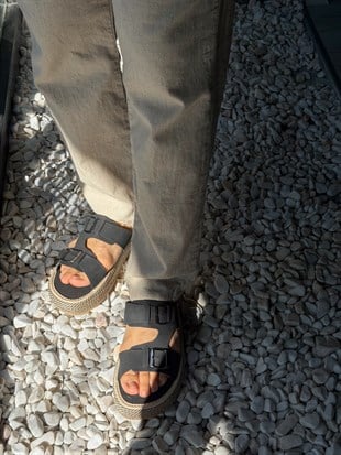 Çift Tokalı Süet Sandalet Terlik
