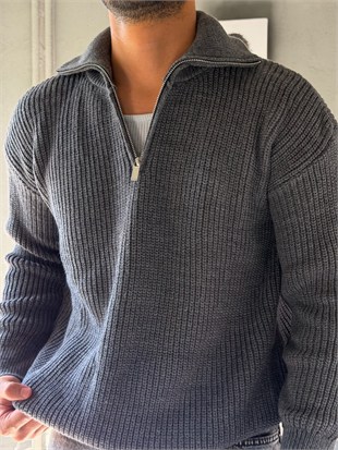 Fermuarlı Oversize Triko Kazak