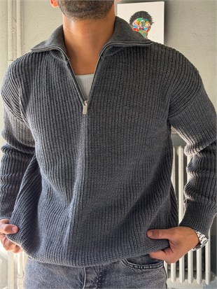 Fermuarlı Oversize Triko Kazak