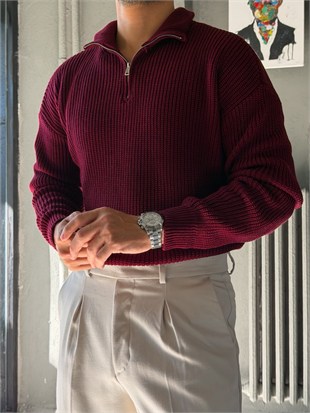 Fermuarlı Oversize Triko Kazak