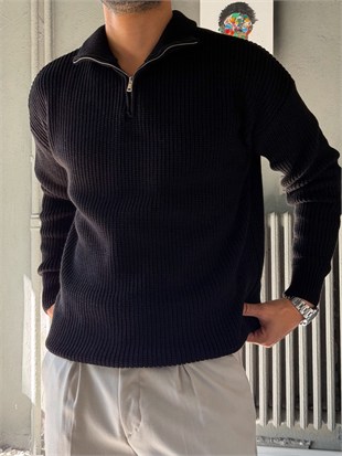 Fermuarlı Oversize Triko Kazak