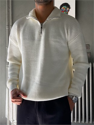 Fermuarlı Oversize Triko Kazak