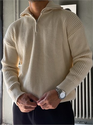 Fermuarlı Oversize Triko Kazak