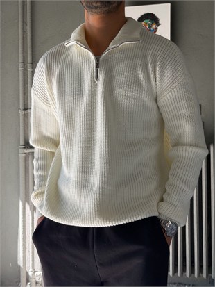 Fermuarlı Oversize Triko Kazak