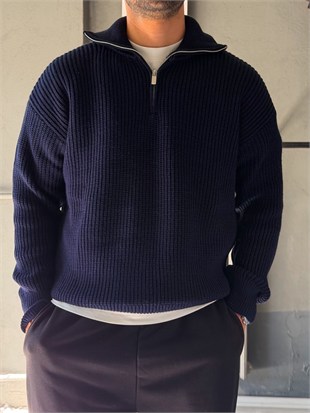 Fermuarlı Oversize Triko Kazak