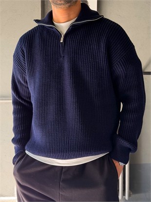 Fermuarlı Oversize Triko Kazak