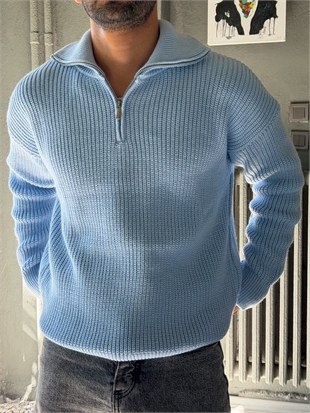 Fermuarlı Oversize Triko Kazak