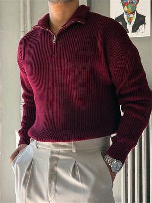 Fermuarlı Oversize Triko Kazak