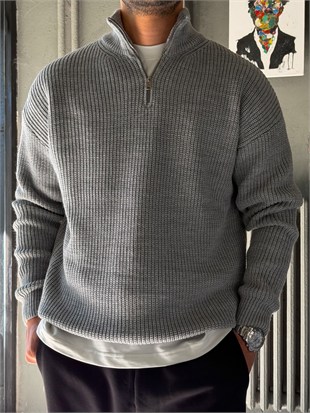 Fermuarlı Oversize Triko Kazak