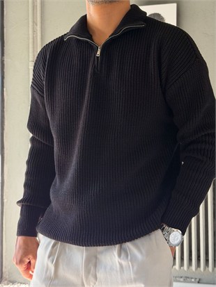 Fermuarlı Oversize Triko Kazak