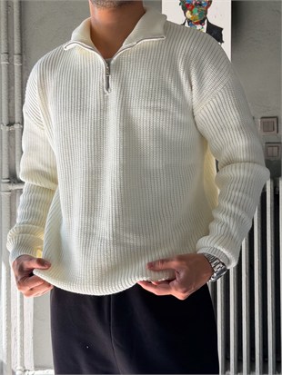 Fermuarlı Oversize Triko Kazak