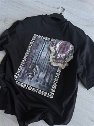 Oversize Baskılı Nakışlı T-shirt