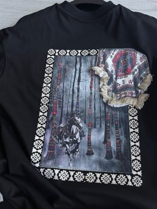 Oversize Baskılı Nakışlı T-shirt