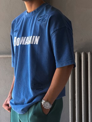 Oversize Born Again Yazılı Yıkamalı T-shirt