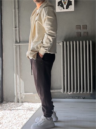 Oversize Fermuarlı Üç İplik Kapşonlu Sweatshirt