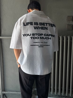Oversize Kısa Kol Waffle Kumaş Gömlek
