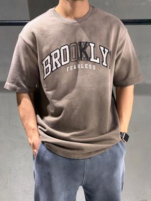 oversize nakışlı  sprey yıkama tişort