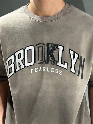 oversize nakışlı  sprey yıkama tişort