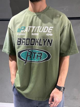 oversize nakışlı  sprey yıkama tişort