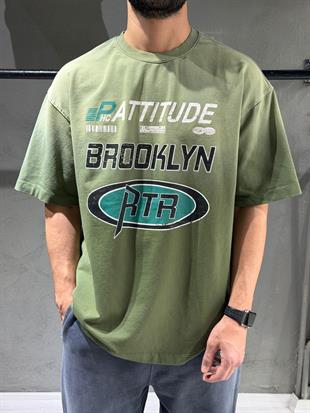 oversize nakışlı  sprey yıkama tişort