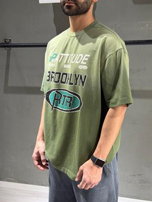 oversize nakışlı  sprey yıkama tişort