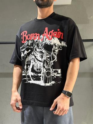 oversize nakışlı ve baskı detaylı tişort 