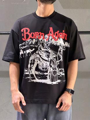 oversize nakışlı ve baskı detaylı tişort 