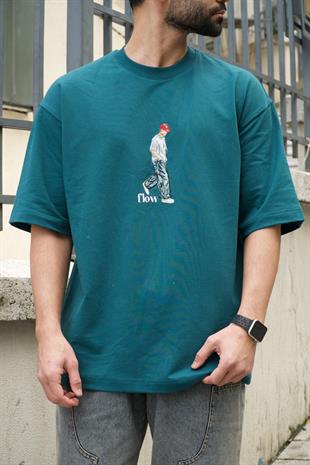 oversize nakışlı ve baskı detaylı tişort 