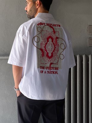 Oversize Patch Baskılı Kısa Kol Gömlek