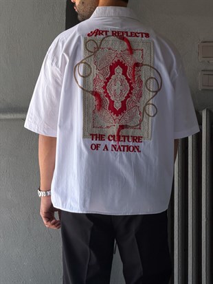 Oversize Patch Baskılı Kısa Kol Gömlek