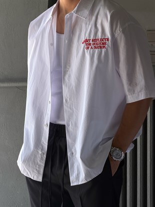Oversize Patch Baskılı Kısa Kol Gömlek