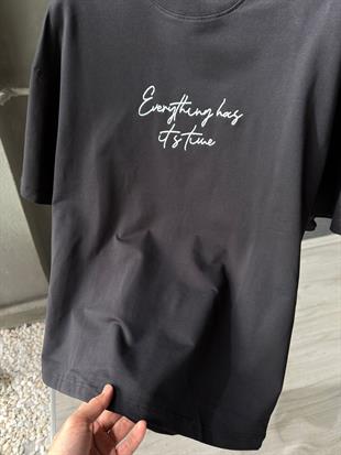 oversize punch print baskı ve nakış detaylı oversize t shirt