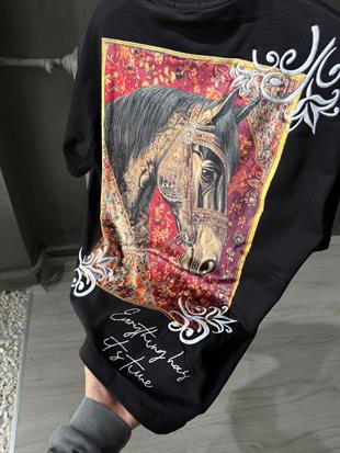 oversize punch print baskı ve nakış detaylı oversize t shirt