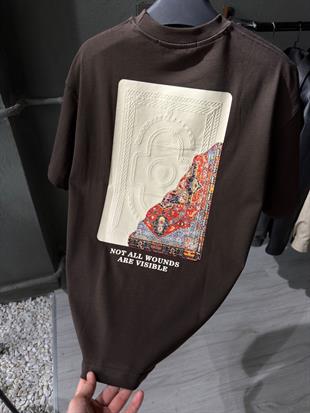 oversize punch print baskı ve nakış detaylı oversize t shirt