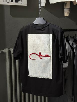 oversize punch print baskı ve nakış detaylı oversize t shirt