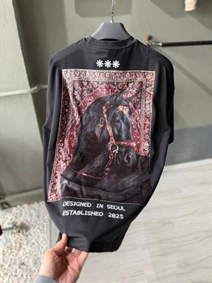 oversize punch print baskı ve nakış detaylı oversize t shirt