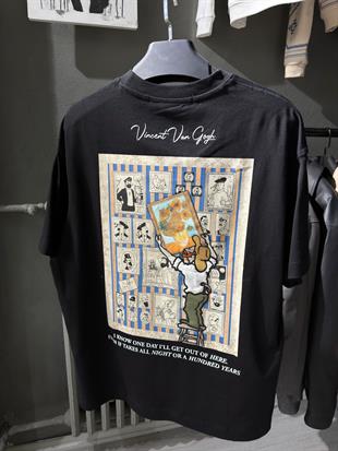 oversize punch print baskı ve nakış detaylı oversize t shirt