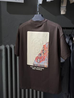 oversize punch print baskı ve nakış detaylı oversize t shirt