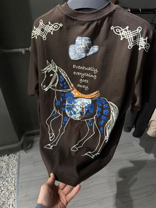 oversize punch print baskı ve nakış detaylı oversize t shirt